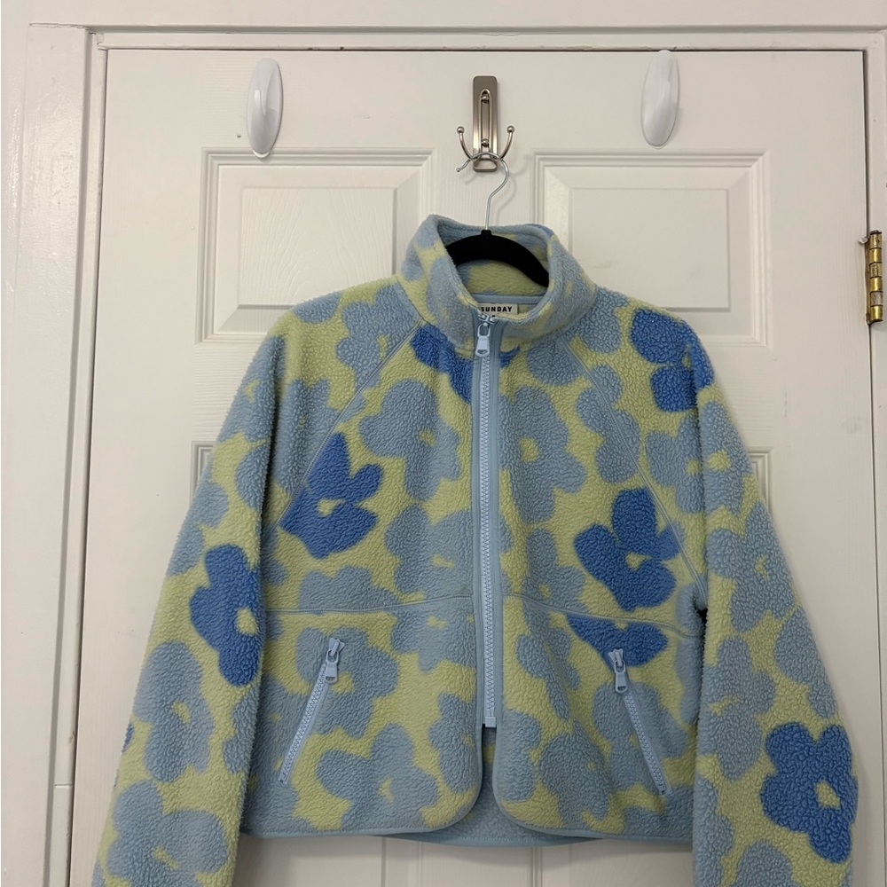 Aritzia Women’s Floral Fleece Jacket - Blue and Green